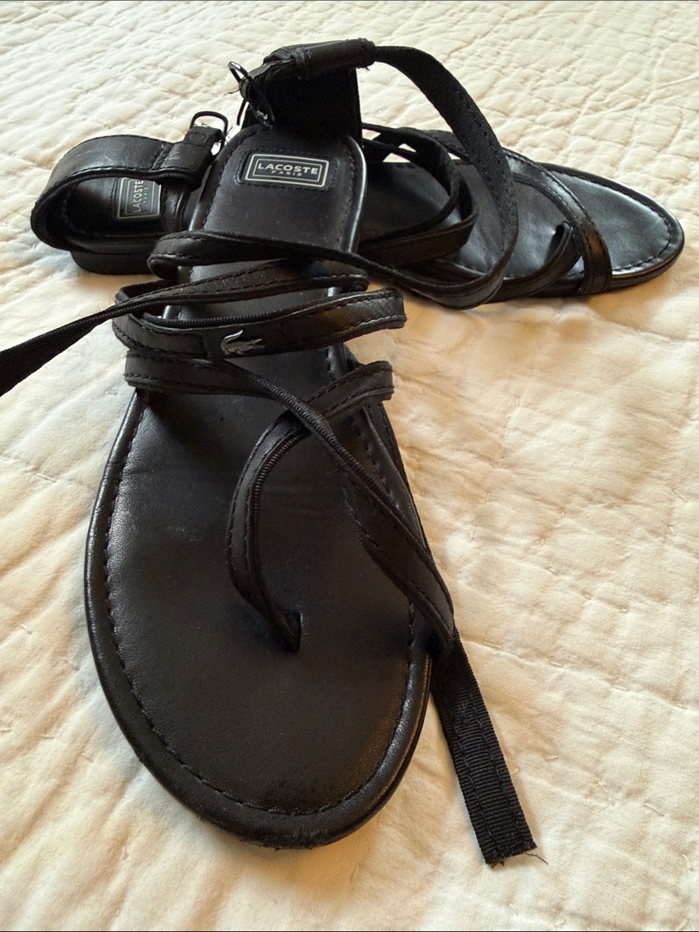 Lacoste Black Strappy Wrap Leather Sandals